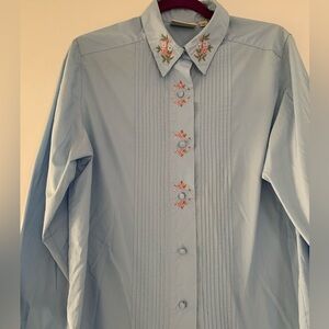 🎄🔥VTG Blue Equorian Heritage Floral Embroidered Button-Up Shirt